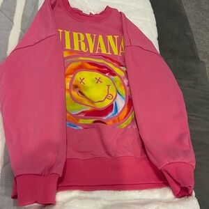 NIRVANA Pink Graphic Women's oversized Sweatshirt clean nonsmoking home